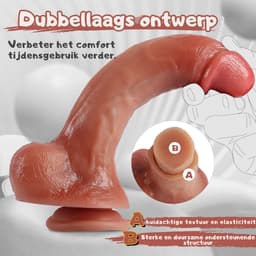 Realistische Dildo met Voorhuid - 22 Cm - Dual Density Dildo - Met Zuignap - Met Balzak - Beweegbare Voorhuid - Dildo XXL Extra Dik - Siliconen - Beige - Discreet Verzonden — thumbnail 5
