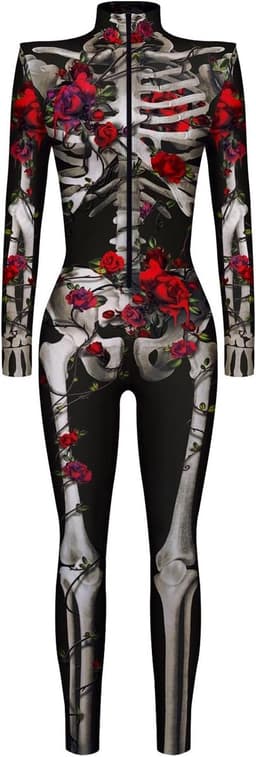 Halloween Jumpsuit Dames Skelet Kostuum 3D-Print Lange Mouwen Skinny Catsuit — thumbnail 4