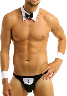TiaoBug Butlers Stripper kostuum voor heren, stripperkostuum, sexy stripperkostuum, set van vlinderdas, bretels, onderbroek en armbanden — thumbnail 5