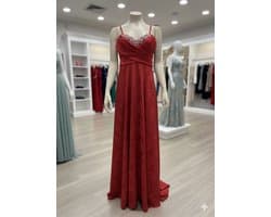 Lange Satijnen Avondjurk Dames – Elegante Gala Jurk met Kant & Verstelbare Bandjes – Luxe Feestjurk - Red