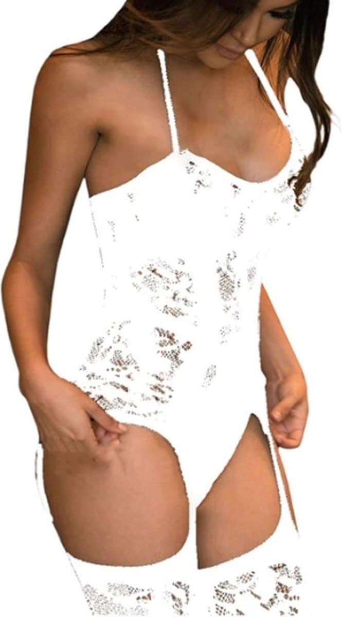 Erotische Lingerieset I Sexy Lingerie Set I Sexy Kanten Body I Erotische Body I Open Kruis I One Size I Wit — afbeelding 1
