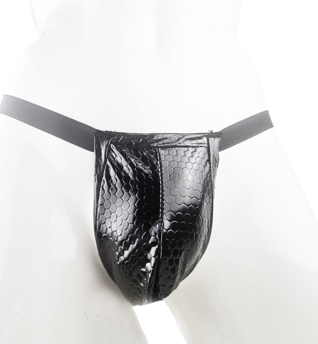 BamBella® Slip Datex (Latex & Stof ) voor mannen - S/M - Erotische Sexy SM BDSM Lingerie Heren - Zwart mannen ondergoed slip Reptiel print — afbeelding 1