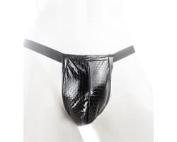 BamBella® Slip Datex (Latex & Stof ) voor mannen - S/M - Erotische Sexy SM BDSM Lingerie Heren - Zwart mannen ondergoed slip Reptiel print