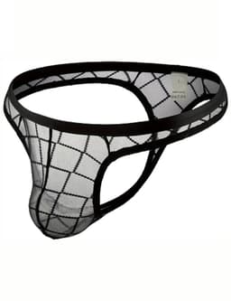 Sexy herenstring van transparant mesh – Transparent men’s thong – String heren met pouch – Erotisch ondergoed voor mannen – Zwarte G-string slip – Mannenlingerie clubwear – Maat M/L — thumbnail 2