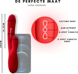 SlipperyHeights® Driesa 3-in-1 Rabbit Vibrator voor Vrouwen met App – G Spot & Clitoris Stimulator – 21 Standen – Inclusief Mini Vibrator – Waterdicht – Rood — thumbnail 2