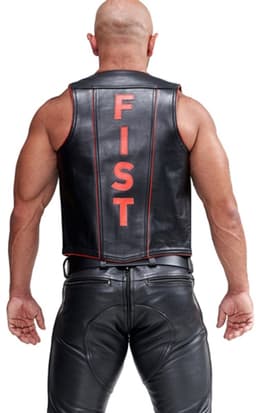 Mister B leren muscle vest met embleem - zwart/rood - medium — thumbnail 2