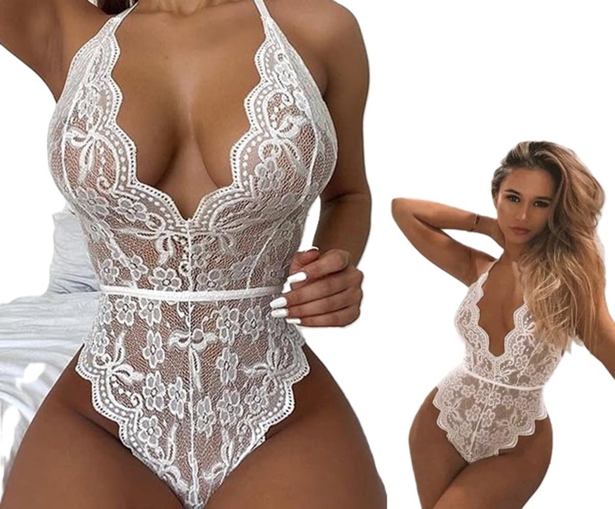 Erotische Body I I Bodystocking Lingerie Body Kostuum I Sexy Erotisch Ondergoed I Maat M-L I Wit — afbeelding 1