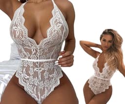 Erotische Body I I Bodystocking Lingerie Body Kostuum I Sexy Erotisch Ondergoed I Maat M-L I Wit — thumbnail 1
