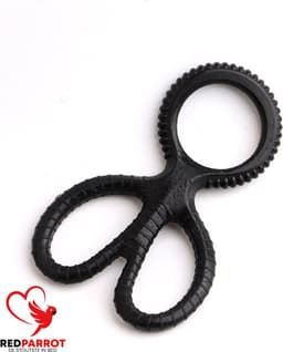 Cockring + Ballen Spreider - Zwart - Siliconen - 2 In 1 - Scrotum — thumbnail 3