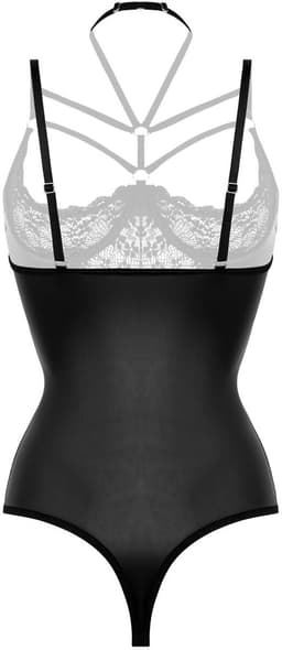 Christine le Duc - Wetlook Body met Open Kruis en Cup - Lingerie Erotisch - Gemma - Zwart — thumbnail 4