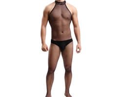 LekkerStout Doorschijnende Bodysuit - Zwarte - Sexy Herenlingerie | S-L | ( LS170 )