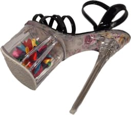 JUMEX-EROTIC PUMP-GLAZEN PLATEU-015CM HEEL-BLACK/FLOWER-38 — thumbnail 4
