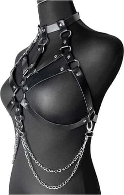 Leather Look Harnas met Ketting - Dames Lingerie - BDSM - Verstelbaar - Topje - Festival - Seks — thumbnail 6