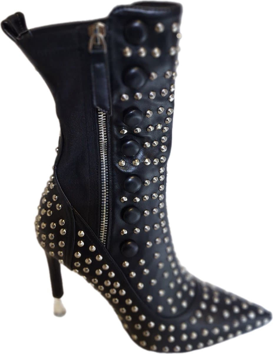 RUON- HALFHOOG LAARSJE-SILVER STUDS-NAALDHAK 9 CM-IMITATION/MASH-40 — afbeelding 1