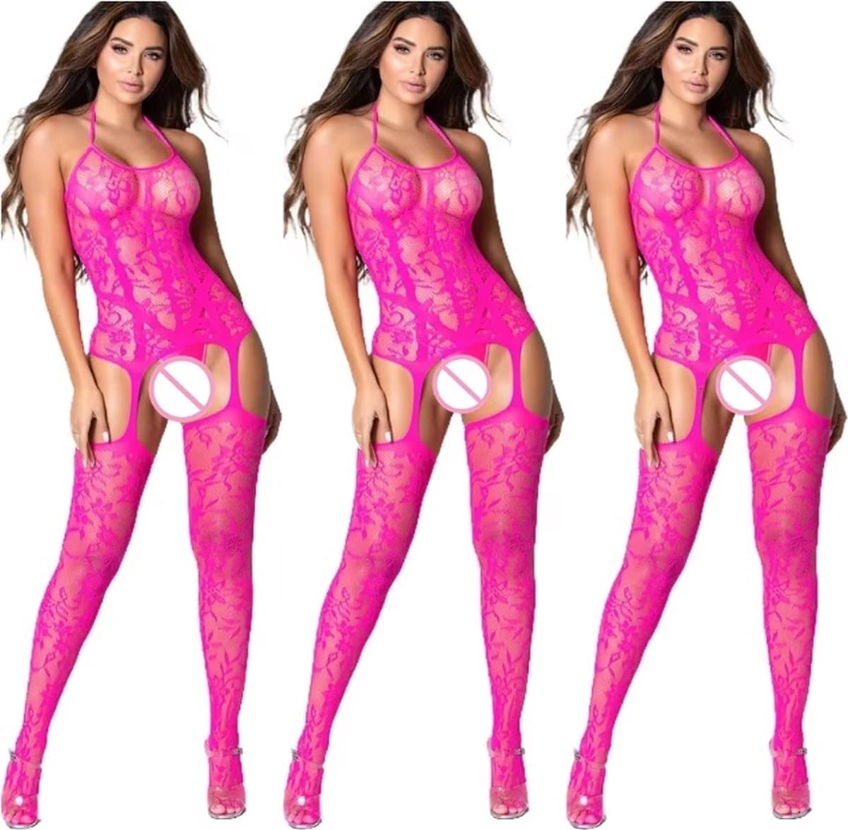 Erotische Lingerieset I Sexy Lingerie Set I Sexy Kanten Body I Erotische Body I Open Kruis I One Size I Roze — afbeelding 1