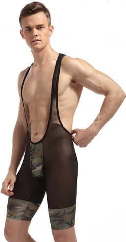 Camouflage bodysuit Heren - Mannen kleding erotisch - Doorschijnend - Jumpsuit rollenspel - Tankini - Legerprint — thumbnail 3