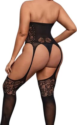 LekkerStout Plus Size Body met Jarretels - Zwart - Sexy Lingerie | M-XL | ( LS017 ) — thumbnail 3