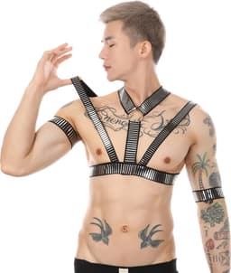 Sexy Heren Harnas met Zilveren Details – Borst - Bondage Lingerie - Mannen - One Size - Feest — thumbnail 7