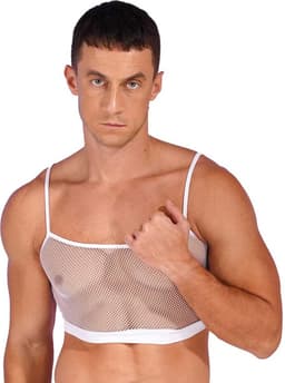 Heren Tank Top Doorschijnend - Lingerie voor Mannen - Hemd - Open shirt - Wit — thumbnail 3