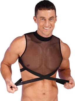 Erotisch Heren tank top - Transparant - Taille banden - Porno kleding - BDSM - Ritssluiting achterzijde — thumbnail 4