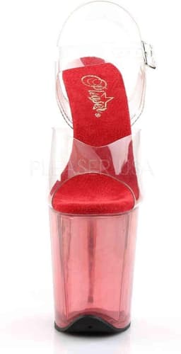Pleaser - FLAMINGO-808T Sandaal met enkelband, Paaldans schoenen - Paaldans schoenen - 36 Shoes - Rood/Transparant — thumbnail 2