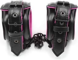 Banoch | Bondageset Hot Pink - halsband,riem, handboeien en enkelbanden pu Leer- zwart - roze — thumbnail 12