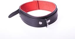 Basic Collar van Leer met Metalen D-Ring en Gesp - Zwart/rood — thumbnail 1