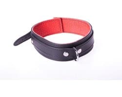 Basic Collar van Leer met Metalen D-Ring en Gesp - Zwart/rood