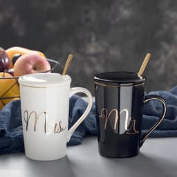Koffiekopjes Set - Koppen voor stellen - Cadeau geven - Keramisch met gouden lijnen - Set van 2 — thumbnail 4