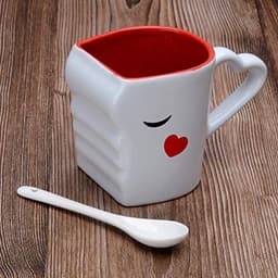 Koppels Mokken - Liefdes Mokken - Romantisch Cadeau - Face Kiss Ontwerp - 2 Stuks 300ml - Wit en Rood — thumbnail 1