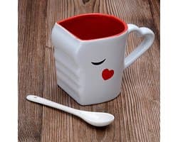 Koppels Mokken - Liefdes Mokken - Romantisch Cadeau - Face Kiss Ontwerp - 2 Stuks 300ml - Wit en Rood