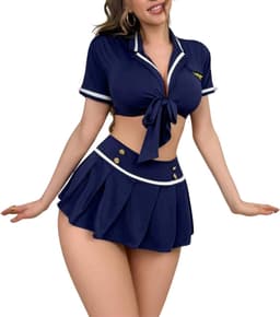 Sexy Politie Kostuum - 2-delig Blauw Verkleedpakje - Rokje & Korte Top - Rollenspel / Cosplay - Lingerie Ondergoed voor Dames - Maat S — thumbnail 1
