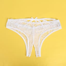 Zeloria Kanten Slip met Open Kruis en Strikdetail – Wit – Dames Lingerie Slip met Bandjes – XXL — thumbnail 8