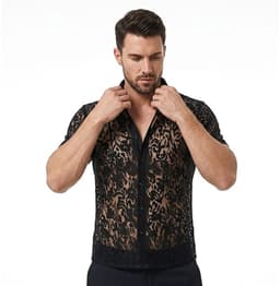 Erotische Herenblouse Zwart - Transparant Kanten Overhemd voor Heren - Sexy Clubwear voor Mannen - Maat XL — thumbnail 5