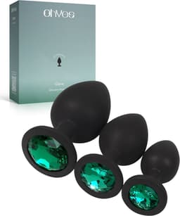 OHYES 3-Delige Siliconen Buttplug Set – Anal Butt Plug – Seks Toys voor Mannen & Vrouwen – Anale Seksspeeltjes - Buttplugs Anaal Speeltje met Diamanten - Groen — thumbnail 1
