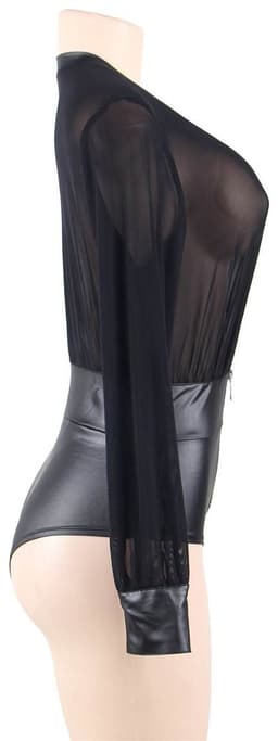 Zeloria Transparante Wetlook Body met Lange Mouwen – Sexy Mesh Lingerie Body met Rits – Zwart – XL/XXL — thumbnail 4