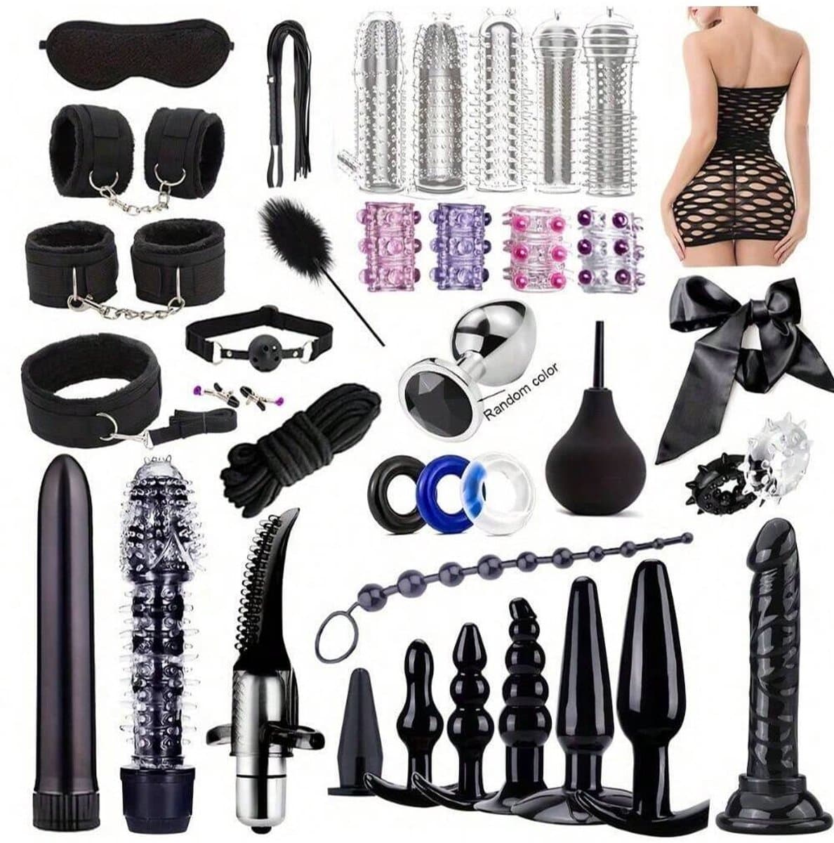 Oneay BDSM bondage 38-delige set, hoogwaardige seksspeelgoedset voor stellen, SM-set voor volwassenen, anale inserter voor man en vrouw, penisring, handboeien bondage SM-set, seksspeelgoed — afbeelding 1