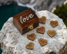 Liefdeshartjes Cadeau - Romantische Gebaren - Gevoelens Uiten - 15 Houten Hartjes - 45 x 89 x 3 Inch - Houtkleur — thumbnail 5