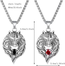 2Pcs Wolf Head Pendant Necklace Wolf Pendant Necklace Skirt Gothic Punk Hip Hop Necklaces for Men Women - Red Black — thumbnail 5