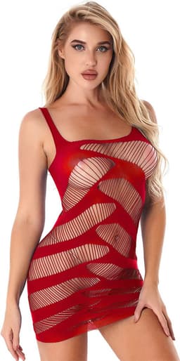 Sexy doorschijnende Rode Mini Jurk - Dames Lingerie - One Size — thumbnail 3