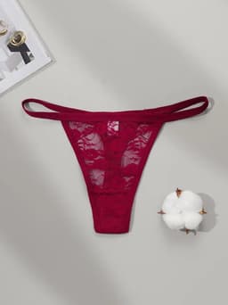 Luxe Erotische Slip I Sexy Slipje Met Bloemen I Kanten String I Erotisch Ondergoed I Maat M I Rood — thumbnail 3