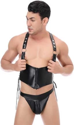 Lederen Body Harnas met Onderbroek - BDSM Set - Lingerie - Heren - String — thumbnail 4