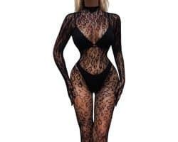 Nina’s Giftshop® Sexy Lingerie Catsuit – Visnet Bodystocking – Erotische Body – Sexy Catsuit – One Size – Zwart – Cadeau voor Vrouw
