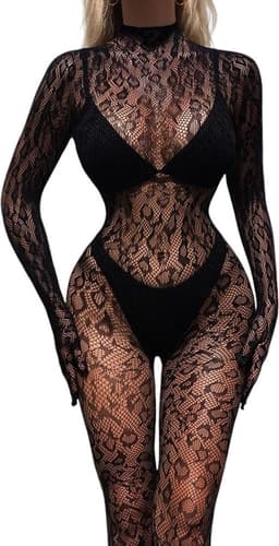 Nina’s Giftshop® Sexy Lingerie Catsuit – Visnet Bodystocking – Erotische Body – Sexy Catsuit – One Size – Zwart – Cadeau voor Vrouw — thumbnail 1