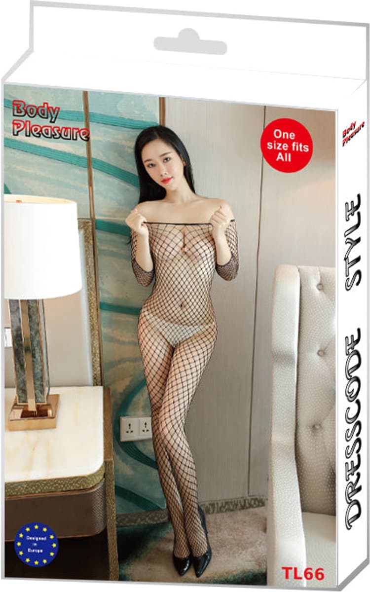 Body Pleasure TL66 Unieke Visnet Bodystocking – One Size – Luxe Cadeaubox — afbeelding 1