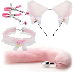 Oneay BDSM Speelgoedset – Anaalplug met Vossenstaart, Halsband, Tepelklemmen & Kattenoortjes – Rollenspel Set voor Beginners (Vrouwen) - Zwart — thumbnail 2