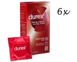 Durex Condooms – Thin Feel Ultra (Extra Dun) - 60 Stuks (6 x 10st) – Discreet en Stevig Verpakt