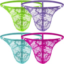 Set van 4 Heren C-String Slipjes - Sexy Kant G-String Laag Taille Elastisch Ondergoed — thumbnail 1