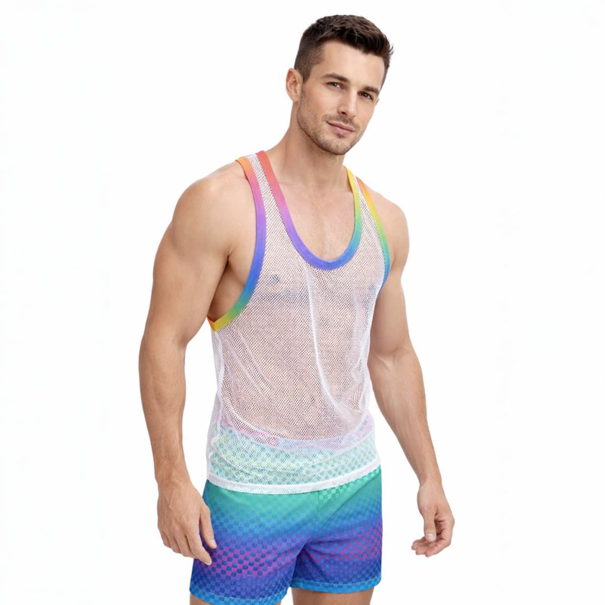 Heren tanktop visnet - Regenboog - Sexy - Transparant - Hemd - Shirt - Feest — afbeelding 1