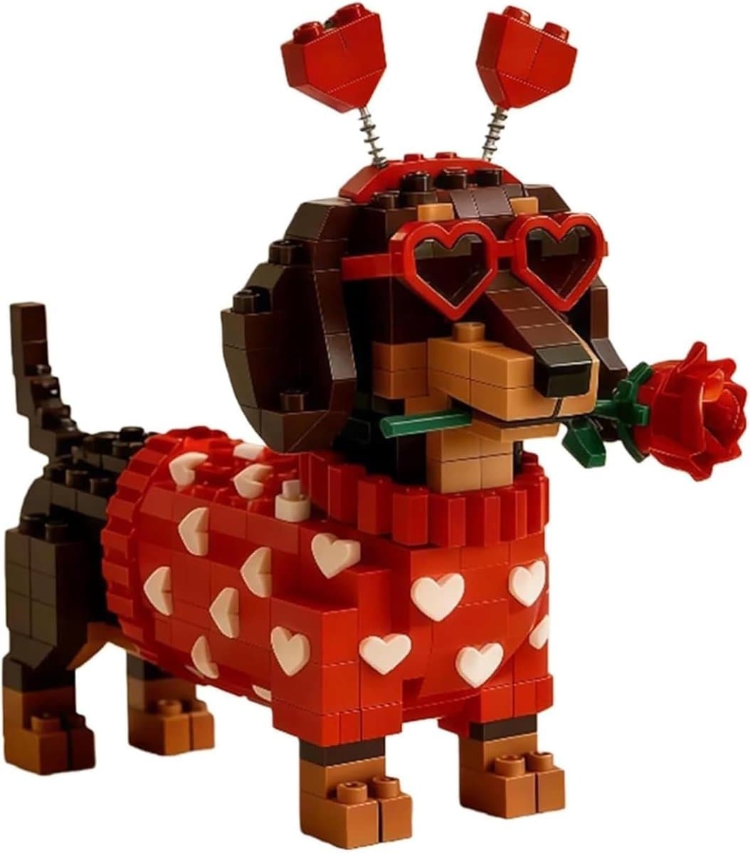 Dachshund Steen Set - Hond Bouwstenen - Decoratie Bouwen - Romantisch Hart Accessoire - 12x14x15 CM — afbeelding 1